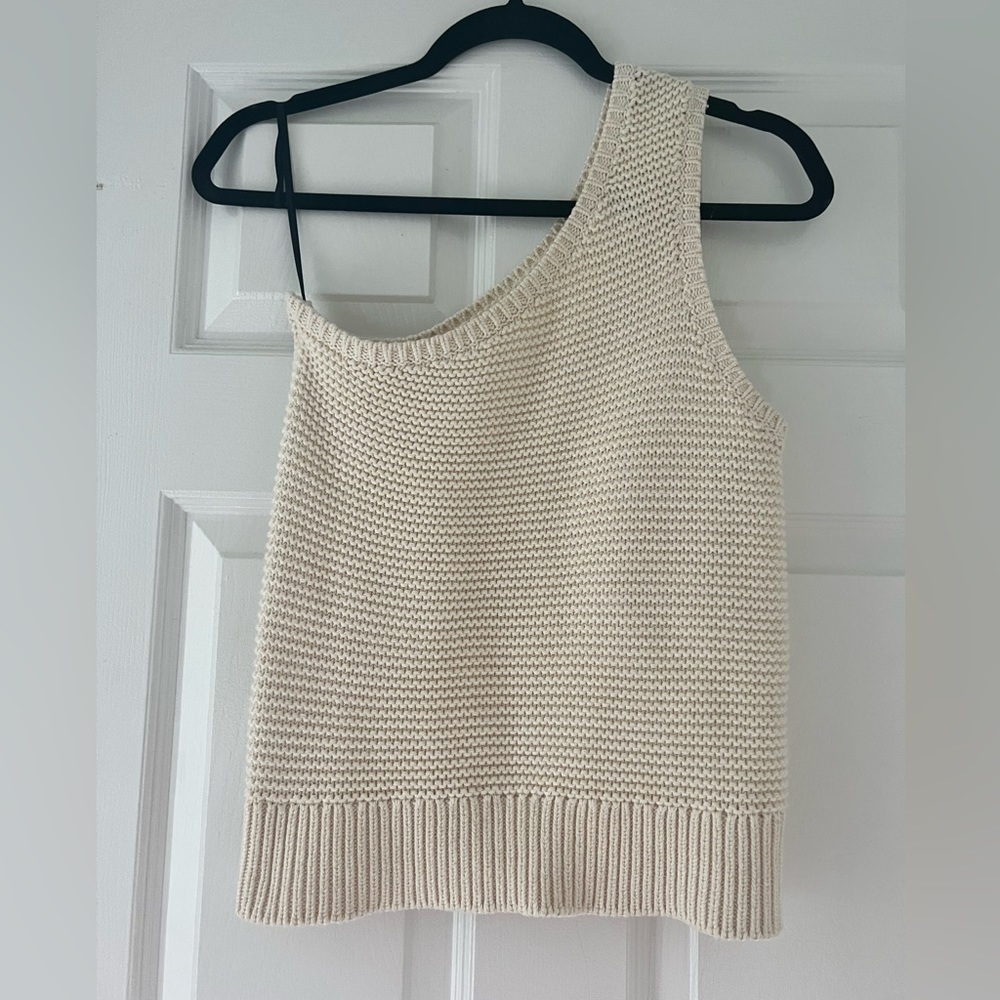 Apice Apart NYC One-Shoulder Knit Sweater Tank - Cream, Size XS